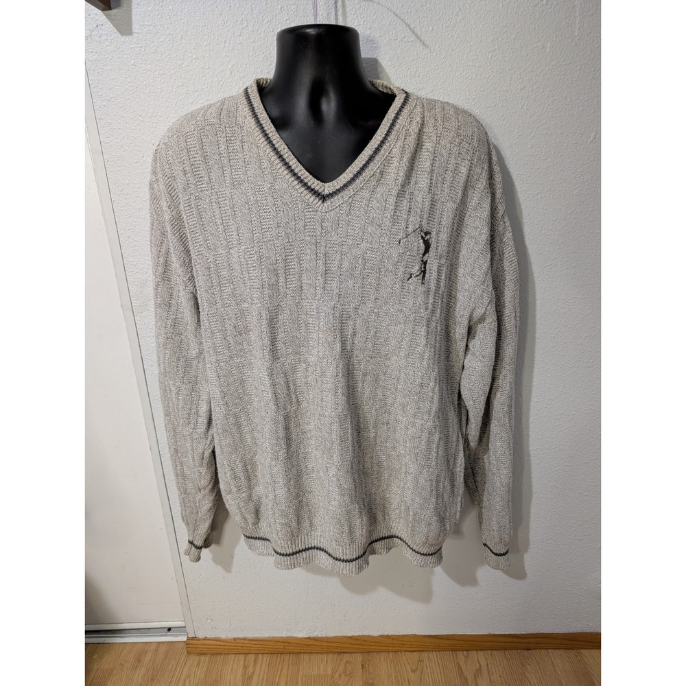 Trader Bay Golf Club Sweater Men's Large Ribbed Knit Cotton‎ USA Cozy Preppy